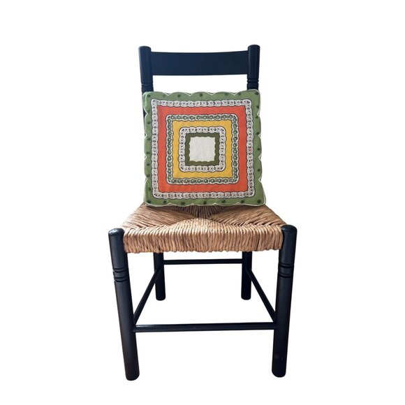 Handmade Square Vintage Scarf Pillow /Wall Art w Retro Floral Design Green Orang - Picture 2 of 6